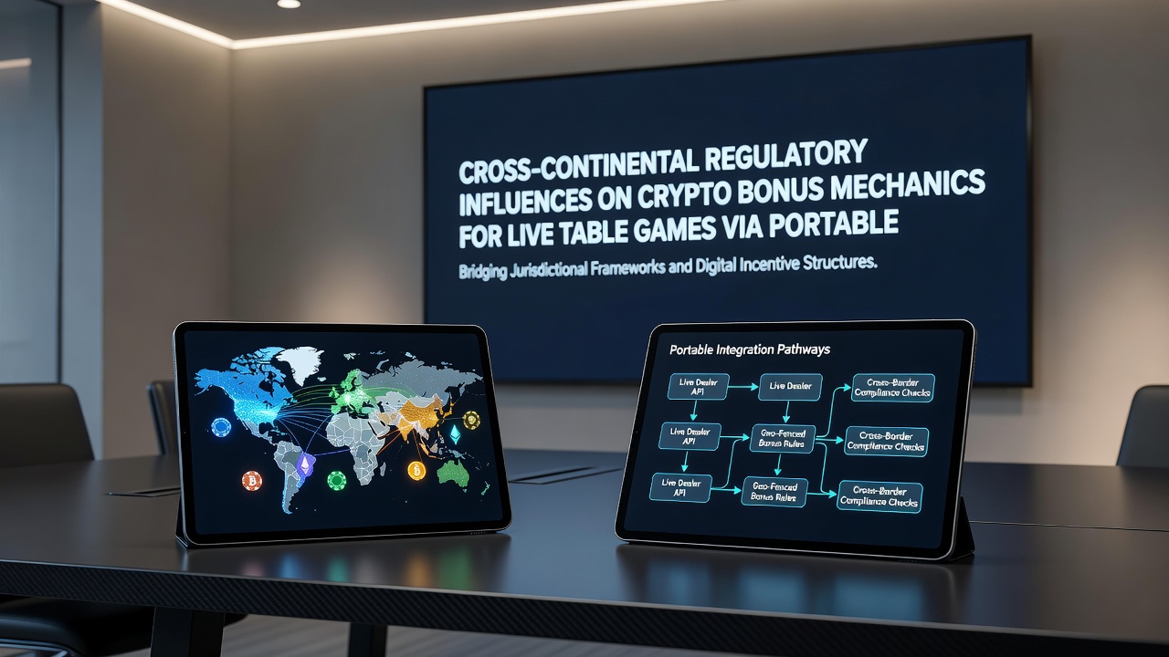 Mobile devices displaying live table games with crypto bonus mechanics under regulatory oversight