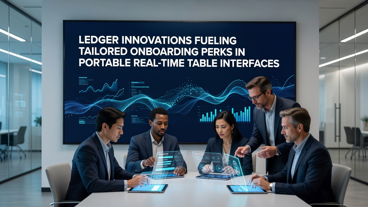 Illustration of ledger technology enhancing mobile real-time table interfaces with personalized onboarding features