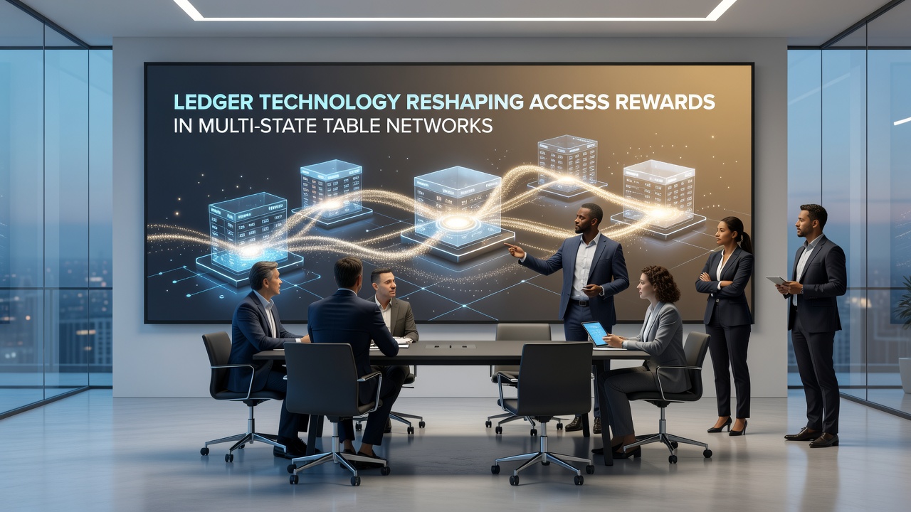 Multi-state table network interface displaying real-time ledger updates for player rewards and access verification