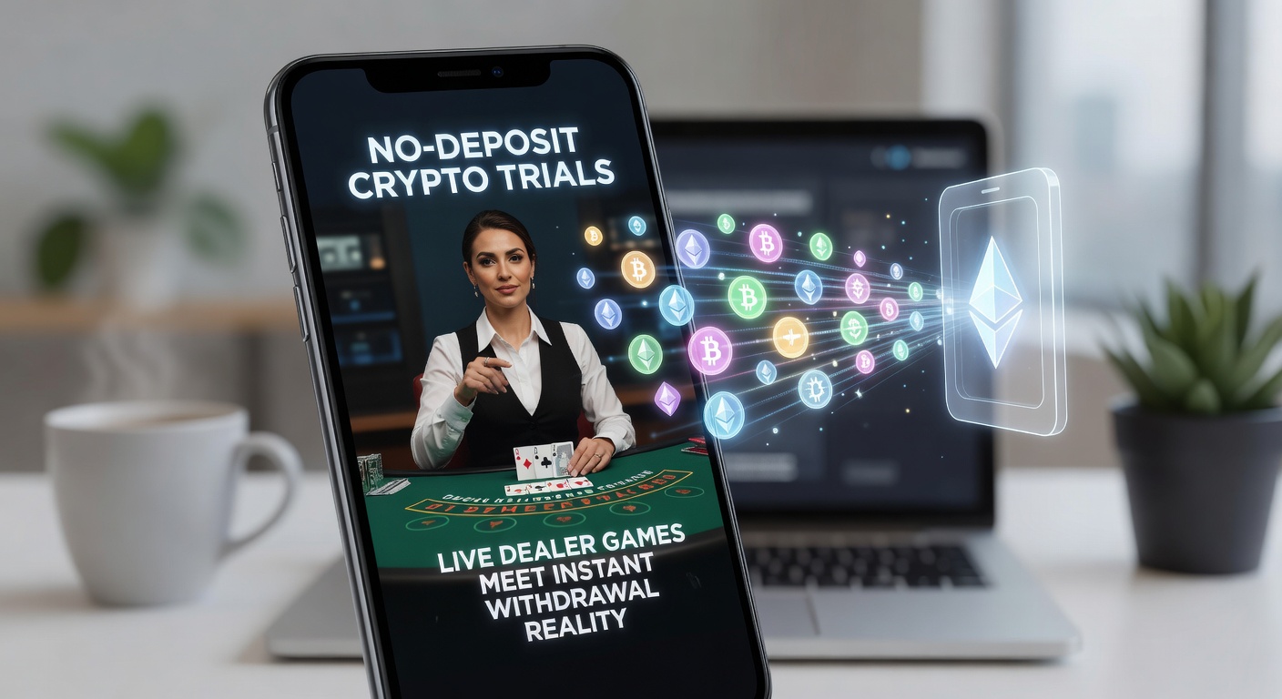 Mobile screen showing live dealer blackjack with crypto wallet integration and no-deposit trial prompt