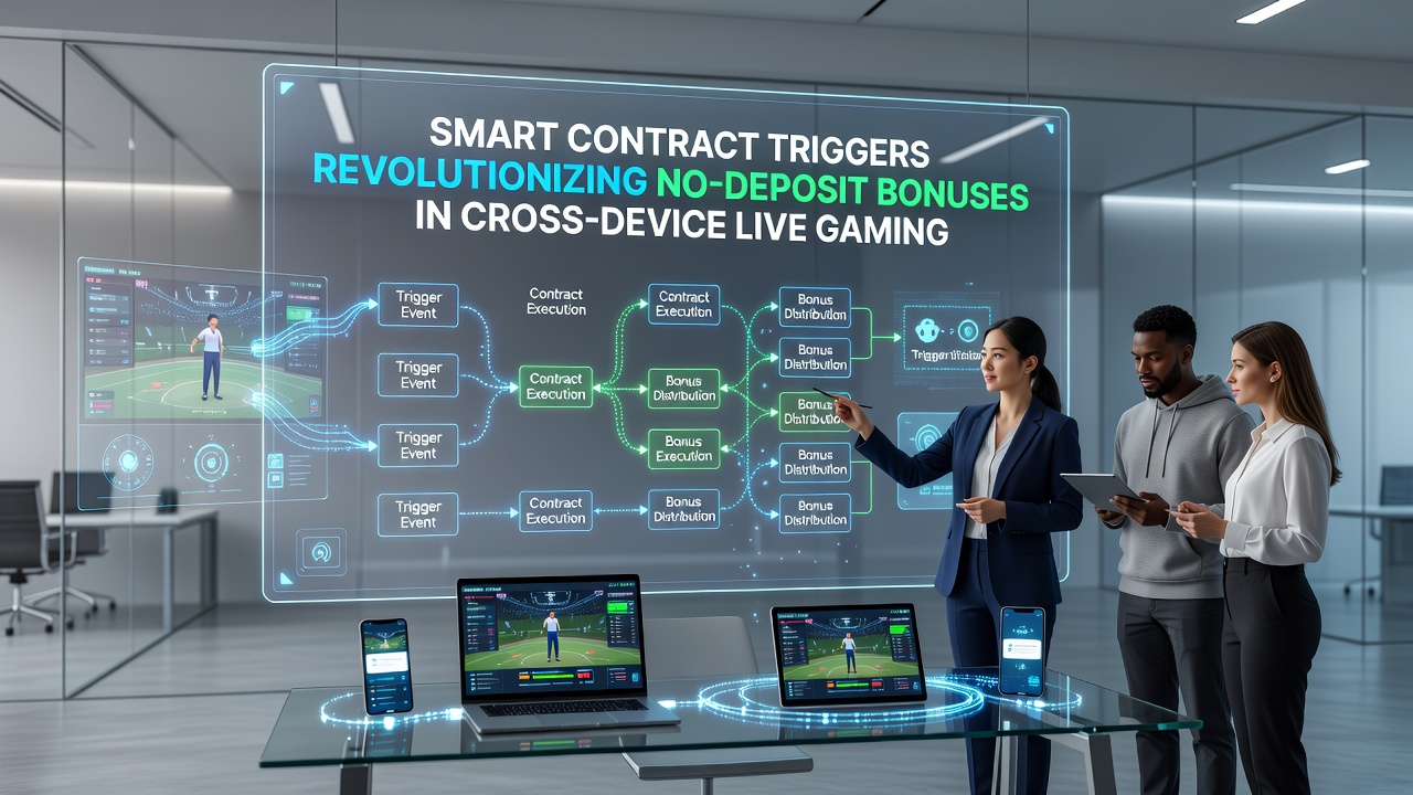 Live dealer table with overlaid smart contract verification icons across multiple devices